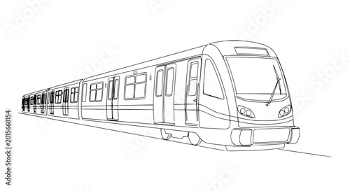 Modern Train Outline, Subway or Metro Vehicle, Transportation Vector Art