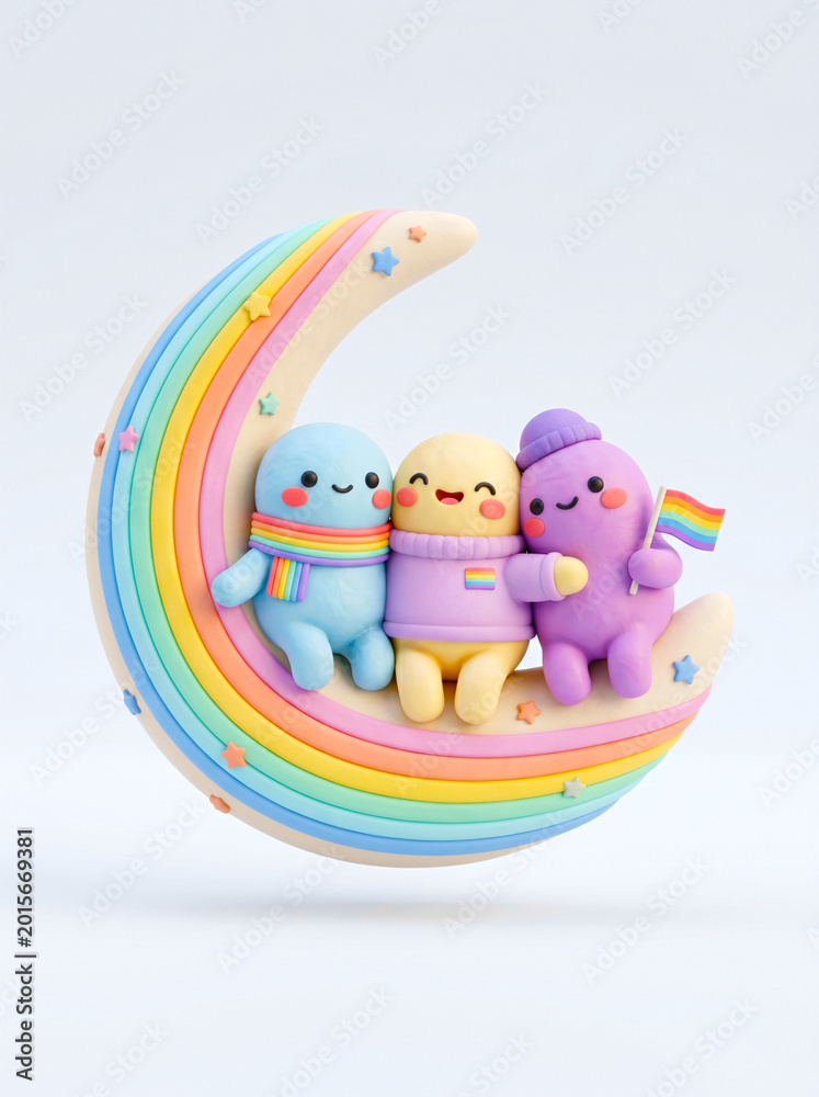 Naklejka premium Romantic LGBTQ Couple Sitting on Rainbow Moon