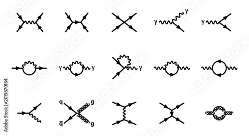 Tableau sur toile Feynman diagrams collection for quantum physics, set of 15 scientific particle i
