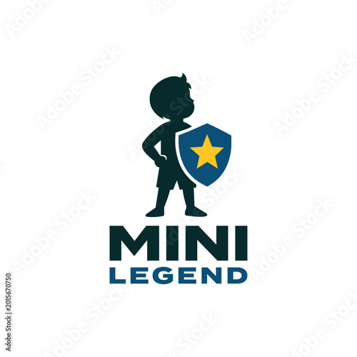 Fotografia Child silhouette holding shield suitable for education, protection, security concepts