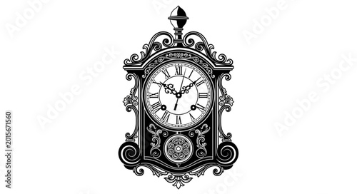 Antique ornate clock face with roman numerals and decorative elements.