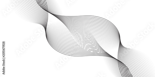 Fotografie Abstract colorful wavy stripes on white background isolated, minimalistic geometric background with black and white wavy lines form spiral ribbon