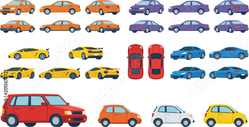 Tableau sur toile Car illustration set with sedan sports car suv hatchback and compact vehicles ve