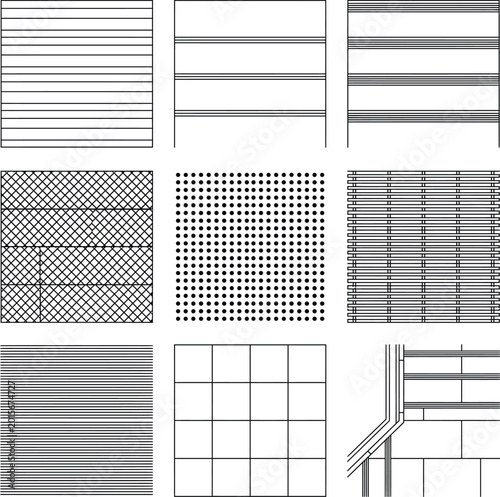 Cuadro en lienzo CAD hatch pattern vector set, architectural texture swatches with stripes, mesh,