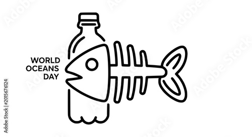 Fotografía Plastic bottle transformed into fish skeleton, symbolizing ocean pollution and environmental awareness