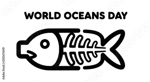 Cuadro en lienzo World Oceans Day Fish Skeleton Icon - Marine Conservation Awareness