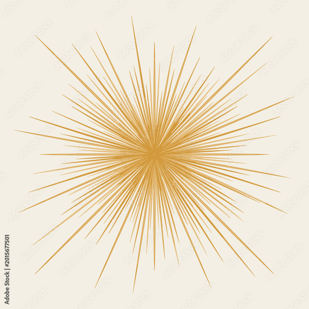 Fototapeta premium Intense Golden Starburst Vector Illustration with Fine Dense Spikes and Elongated Linear Rays for Radiant Energy Concepts