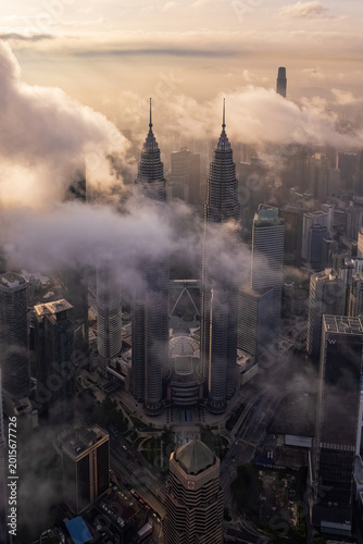 aerial view kuala lumpur during sunrise