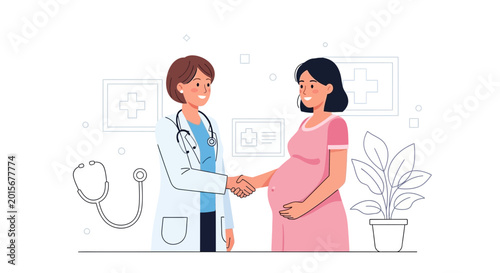 Pregnant Woman at Doctor's Appointment, Shaking Hands with Physician