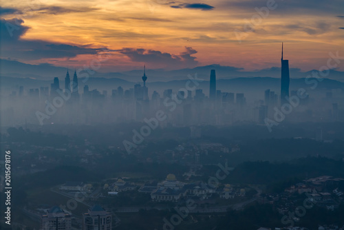 aerial view kuala lumpur during sunrise