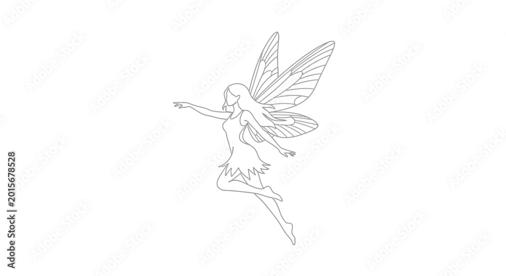 Fototapeta premium Elegant Fairy Line Art - Whimsical Butterfly Wings, Graceful Pose, Enchanted Being