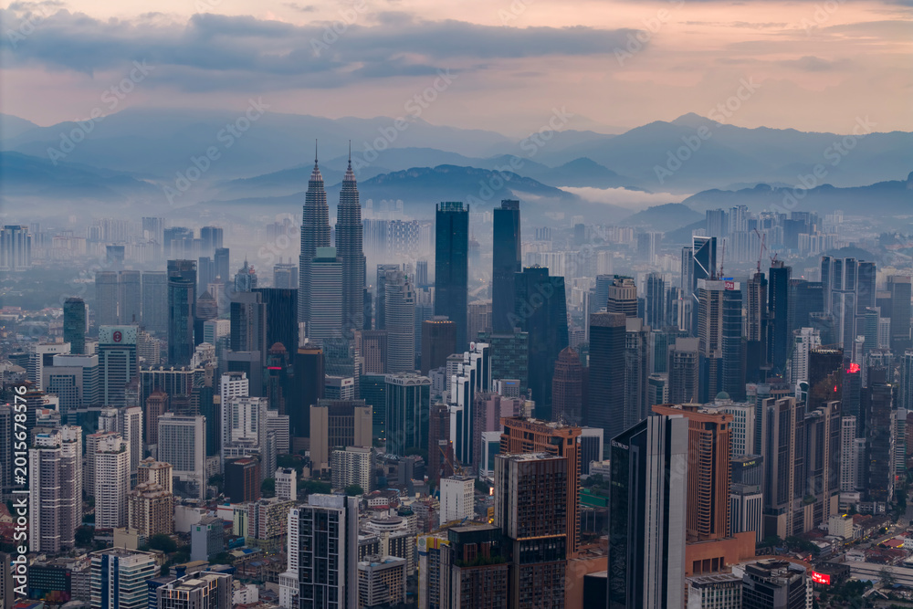 Fototapeta premium aerial view kuala lumpur during sunrise