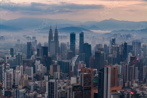 aerial view kuala lumpur during sunrise