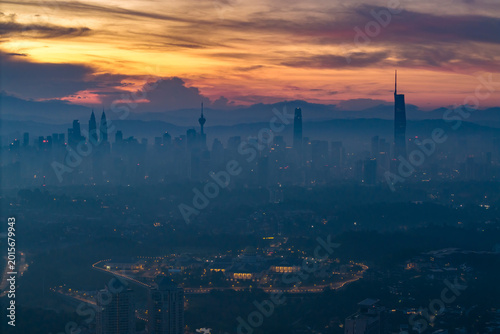 aerial view kuala lumpur during sunrise