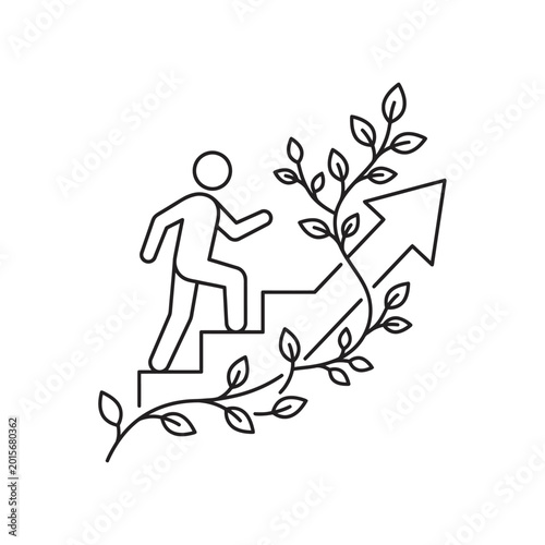 Photography Person Climbing Stairs Wrapped In Vines Representing Sustainable Eco Friendly Gr