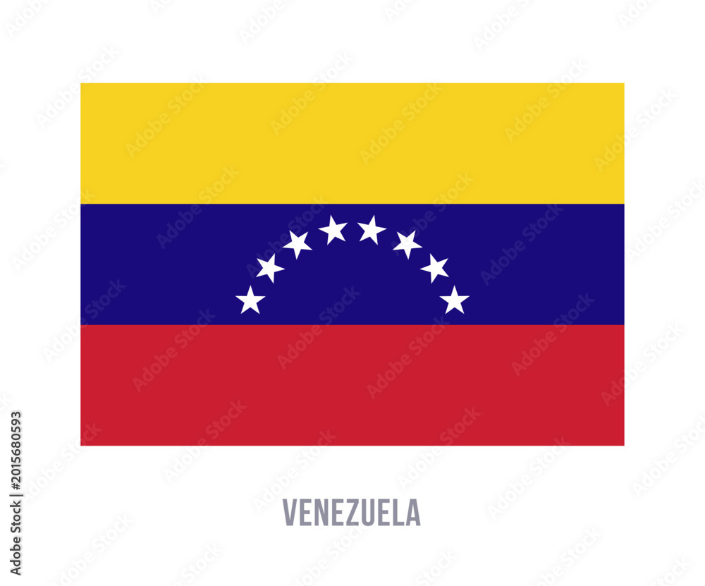 Fototapeta premium Flat vector illustration of the national flag of Venezuela isolated on a white background for country symbol design.