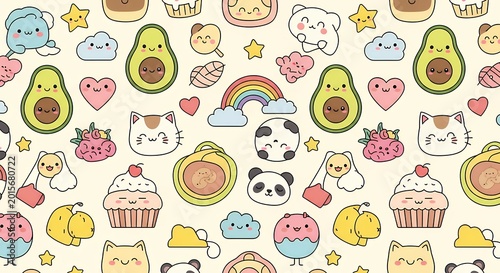 Cute cartoon food and animal stickers