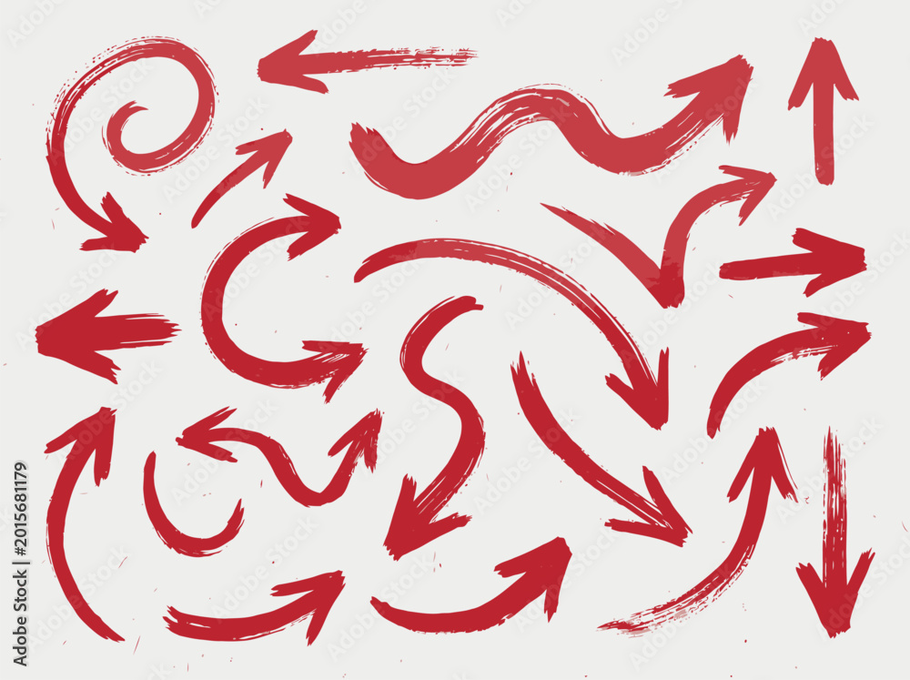 Fototapeta premium Set of Red Hand Drawn Marker Arrows for Emphasizing and Highlighting Content
