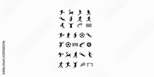 Soccer football icons set with players goals and balls in various actions