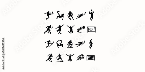 Collection of various sports icons and silhouettes on white background