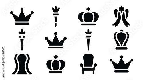 Fotografia Vector graphics bundle featuring various crown and throne icons for royalty and