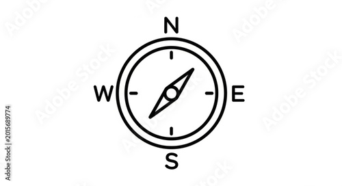 Photos A simple line drawing of a compass showing North South East West directions