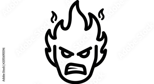 Foto Angry face with flames for hair cartoon drawing.