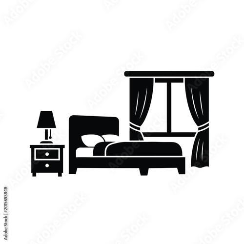 Konstfotografi Bed with nightstand and lamp.