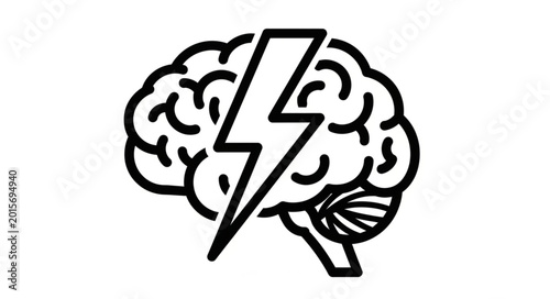Foto Brain with lightning bolt symbol representing idea or energy.