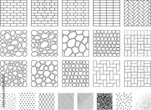 Obraz na plátně Architectural hatch pattern vector library, CAD material texture swatches with b