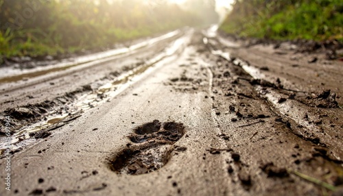 Footprint in Muddy Trail Suggests Journey