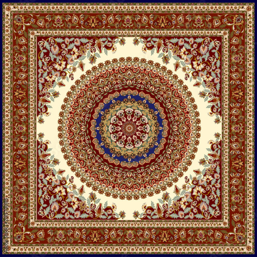 Luxury Persian Carpet Pattern with Floral Medallion and Ornate Border Design