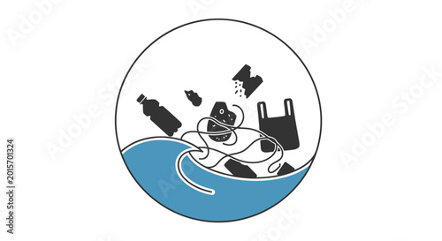 фотографія Plastic pollution in ocean waves, environmental concept, icon illustration