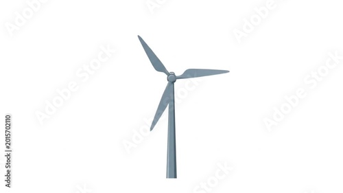 A modern wind turbine with three blades stands tall against a white background, symbolizing renewable energy and sustainable power generation.