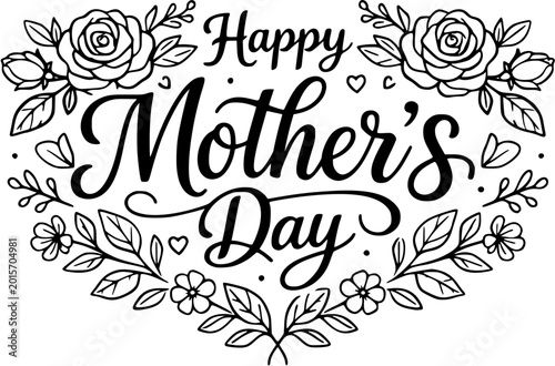 Happy Mothers Day floral typography vector illustration