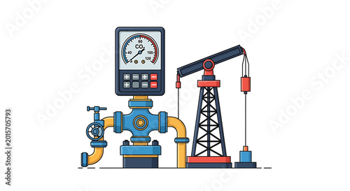 Industrial oil pump jack and carbon dioxide monitoring meter