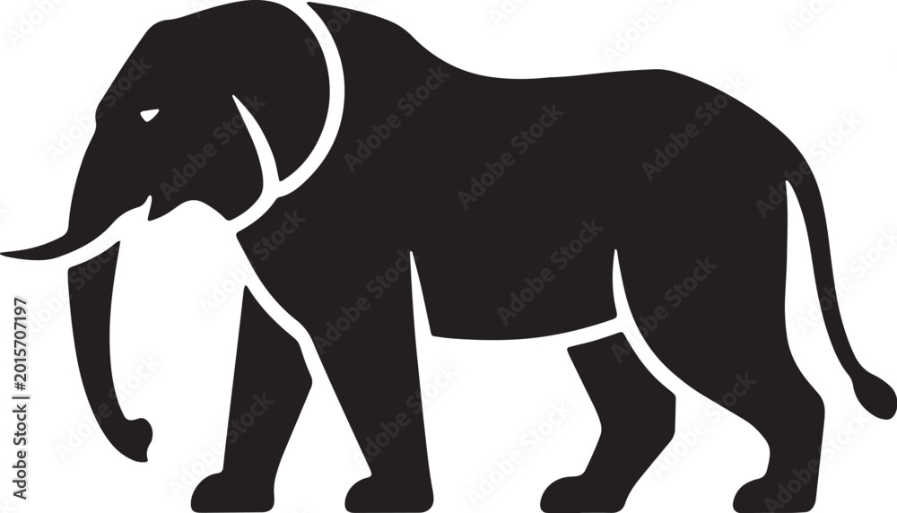 Fototapeta premium Black silhouette of an elephant walking against a white background animal