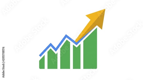 Free Download Flat vector icon of upward trending bar chart with green bars and blue line graph overlay - GFXLoad