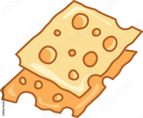 Two slices of swiss cheese with holes cartoon illustration