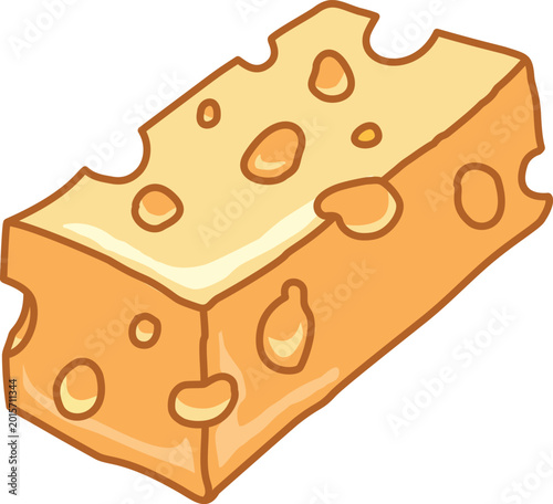 Rectangular block of yellow swiss cheese cartoon illustration