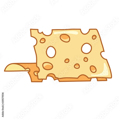 Flat piece of swiss cheese slice cartoon illustration for sandwich