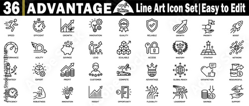 Photography Advantage line art icon set for business strategy and growth management