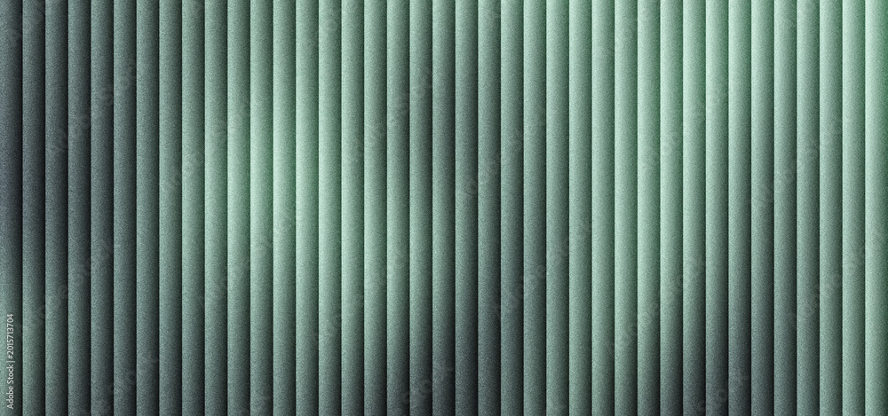 Obraz premium Industrial corrugated metal texture, dark green fluted wall panel background, vertical ribbed steel surface pattern, metallic grooved sheet material for architectural design and construction