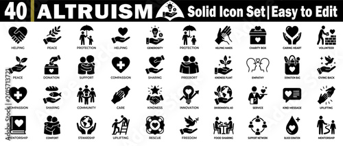 Bild auf Leinwand Altruism and charity solid icon set collection for community support