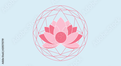 Bild auf Leinwand Geometric Lotus Flower Sacred Geometry Symbol Pink Blue
