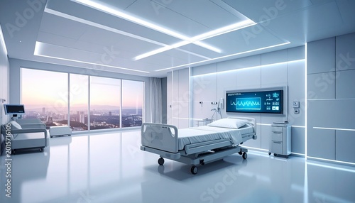 Futuristic hospital environment equipped with smart healthcare technology