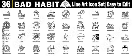 Tableau sur toile Bad habit line art icon set. easy to edit. line style design.