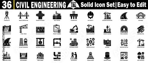 Fotografija Civil engineering solid icon set