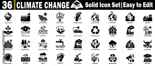 Foto Climate change solid icon set, easy to edit vector illustration.