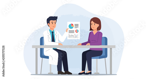 Doctor showing medical results chart to patient in consultation room